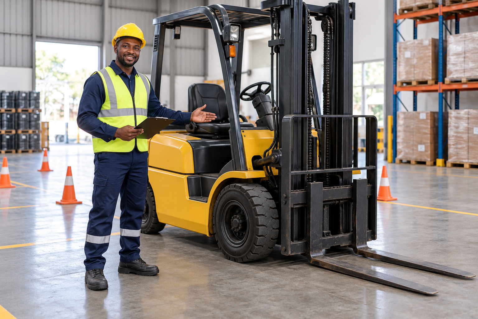 Forklift training in a warehouse