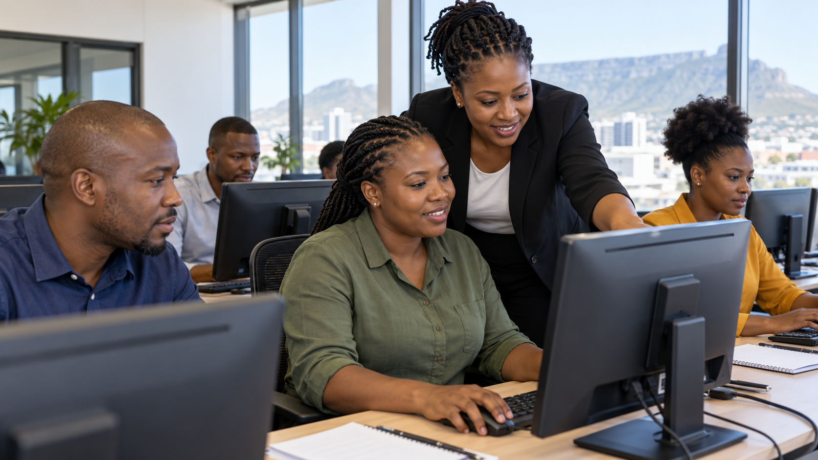 Office skills learners at computers